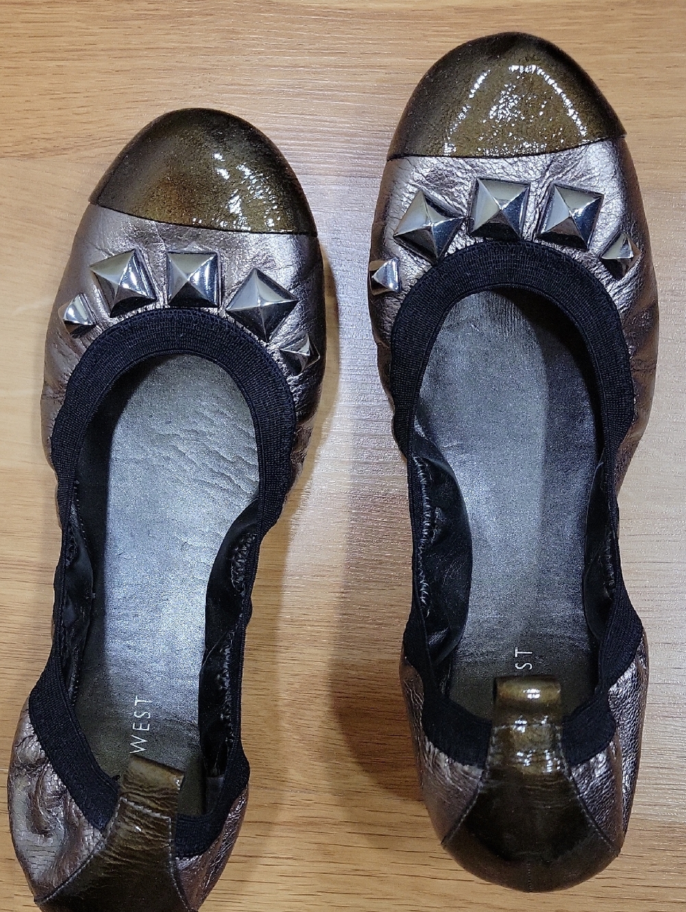 Nine West Metallic Bronze Ballet Flats with Silver Studs